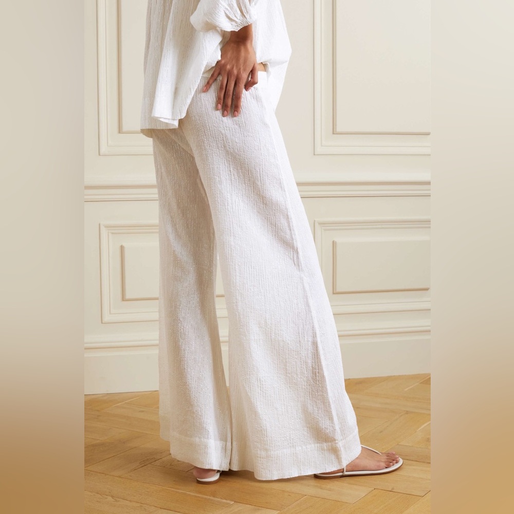 Suzie Kondi ELIRA white gauze cotton stretch PALAZZO pants